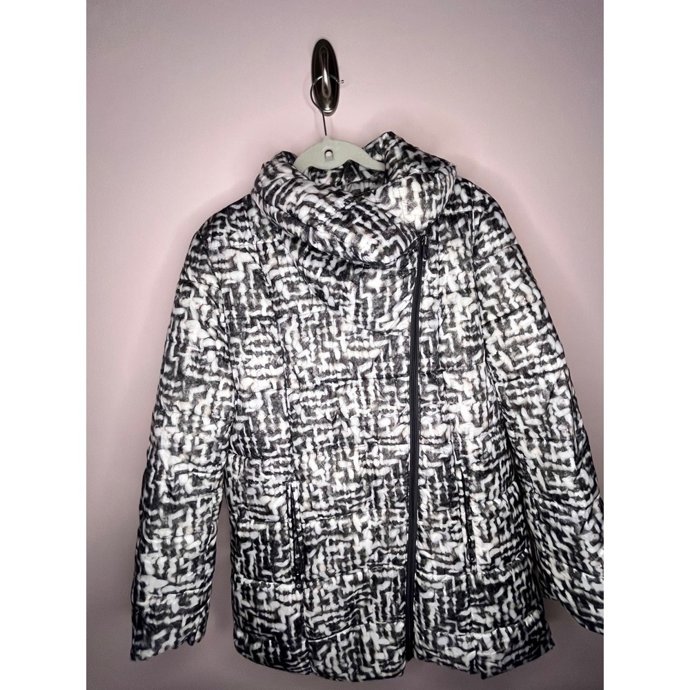 Kenneth Cole New York Women's Coat Black White Abstract Print Puffer Zip Size L - Picture 5 of 16